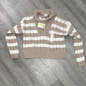 a new day Beige and White Striped Turtleneck Sweater